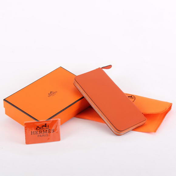 1:1 Quality Hermes Togo Leather Perforated Zippy Wallet 9032 Orange Replica - Click Image to Close